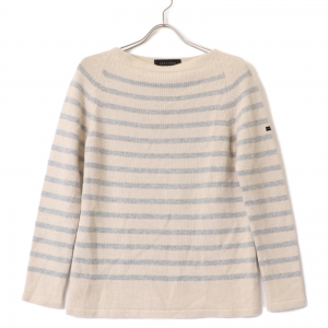 アイボリー×グレー カシミヤ100 ボーダーニット 最新の買取相場ご紹介