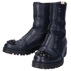 HATCHER クリスタルビジュー付 グレイニーレザー コンバットブーツ 最新の買取相場ご紹介