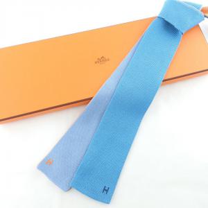 エルメス ブルー×オレンジ クワトロカラー シルク ニットイスクエアタイ 最新の買取相場ご紹介