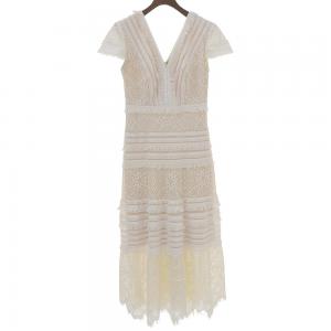 タダシショージ アイボリー ポリエステル×ナイロン Vネック フリンジレース 半袖ミモレドレス 最新の買取相場ご紹介