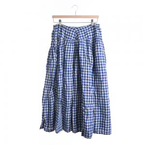美品 45R インドガーゼリネンのスカート ギンガムチェック ブルー