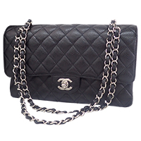 シャネル 黒 キャビアスキン シルバー金具 ダブルフラップマトラッセ25 チェーンショルダーバッグ 買取相場例です。