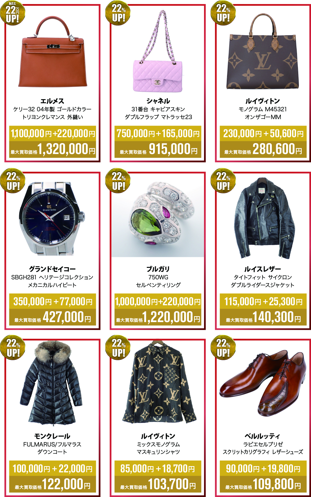 買取相場例一覧