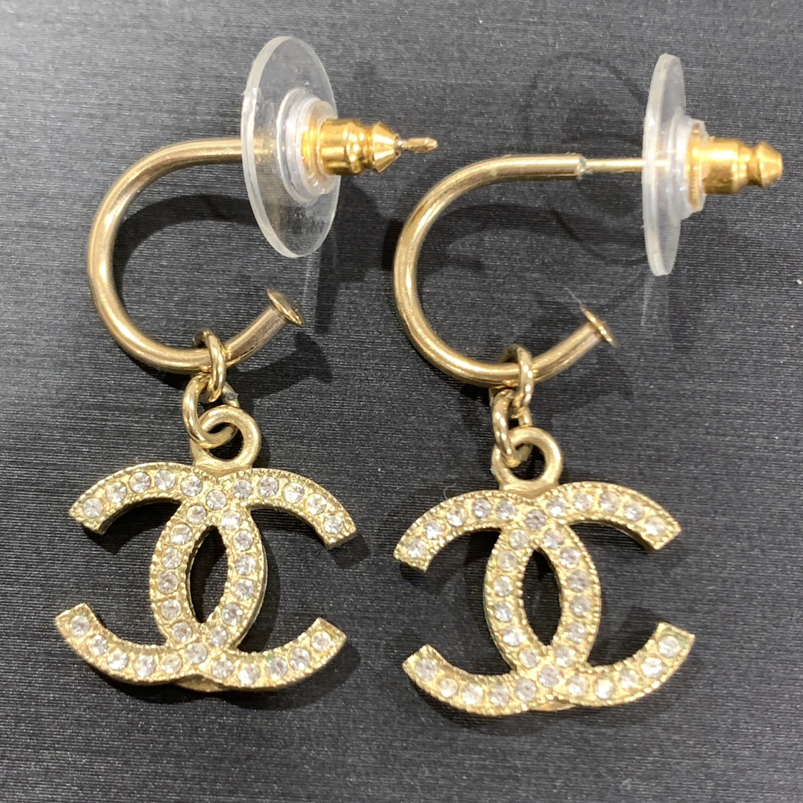 シャネル(CHANEL) 09A ココマーク ラインストーン フープ ピアス