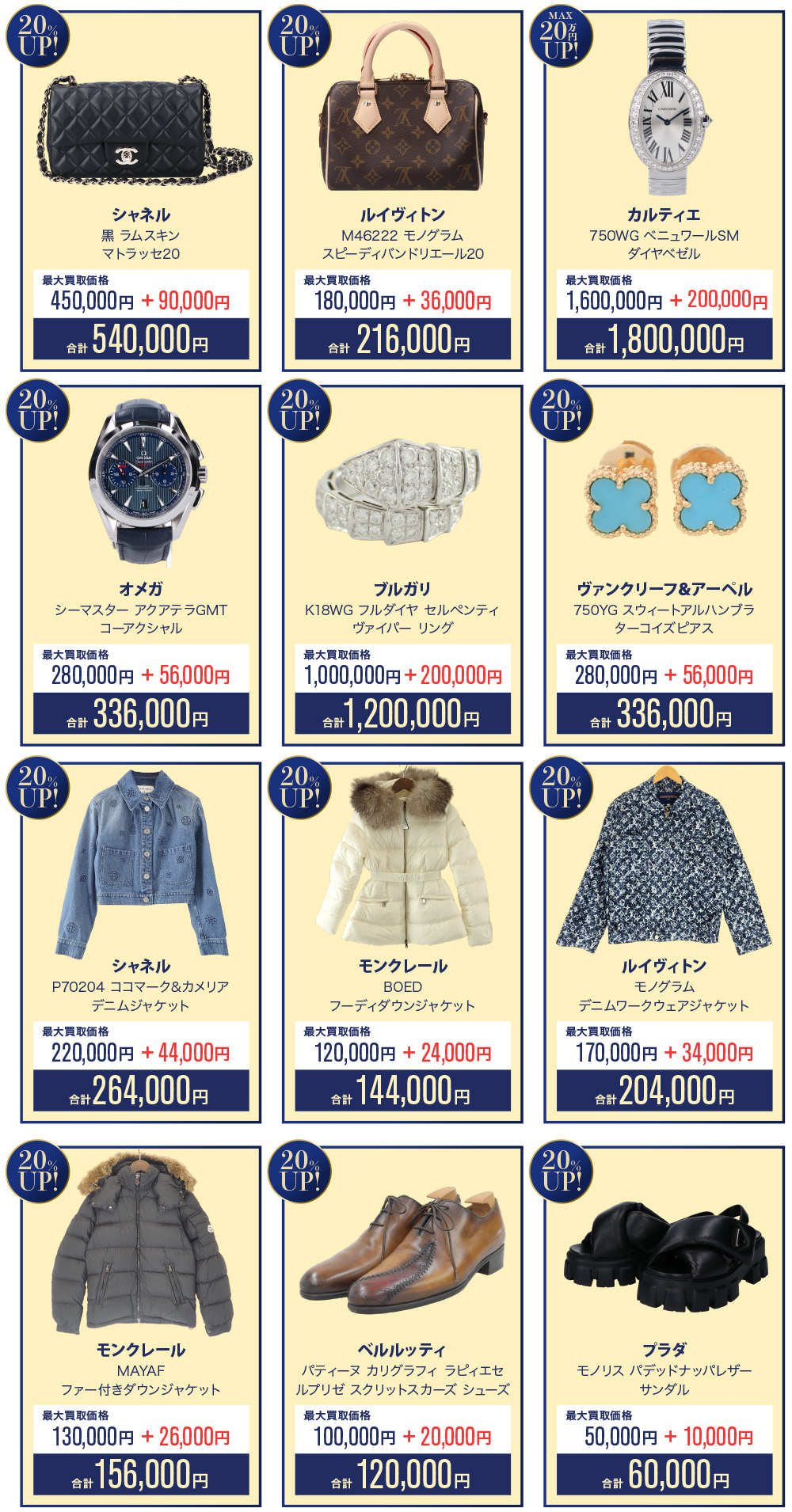 買取相場例一覧