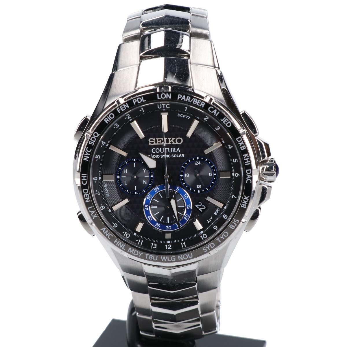 コーチュラ ワールドタイム クロノグラフ ソーラー電波 腕時計 ステンレススチール メンズ