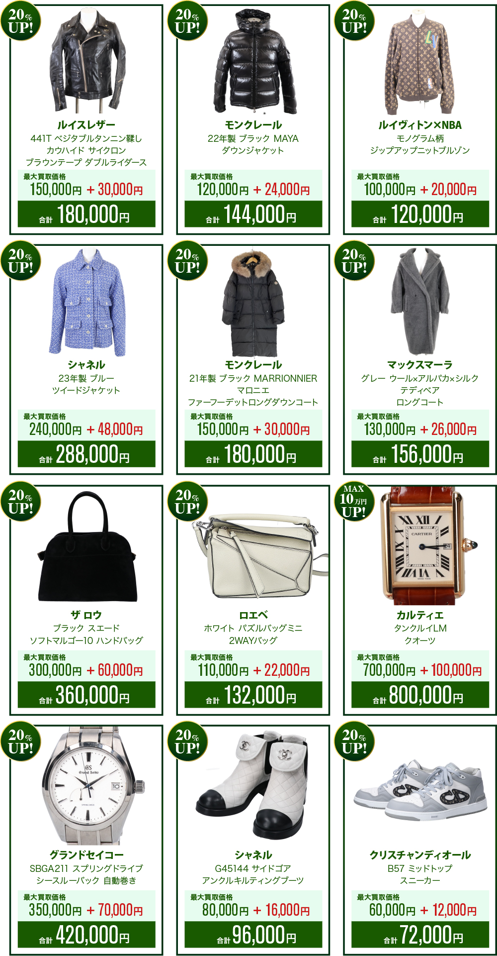 買取相場例一覧