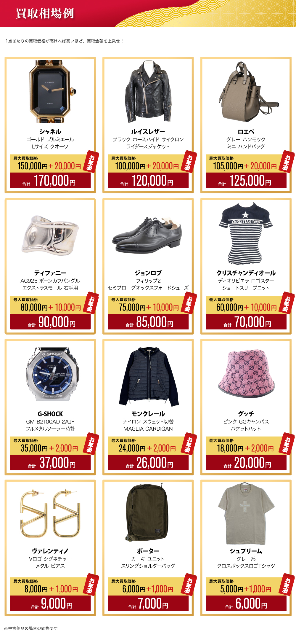 買取相場例一覧