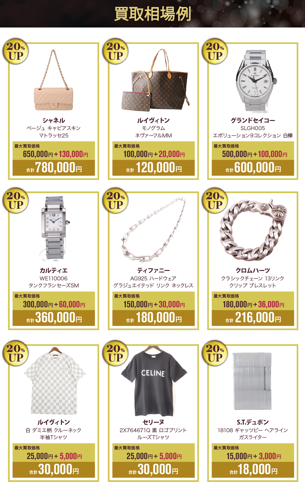 買取金額最大30万上乗せ相場例