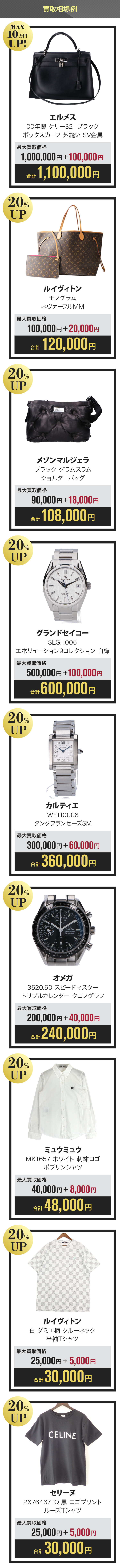 洋服・バッグ・時計20%UPキャンペーン