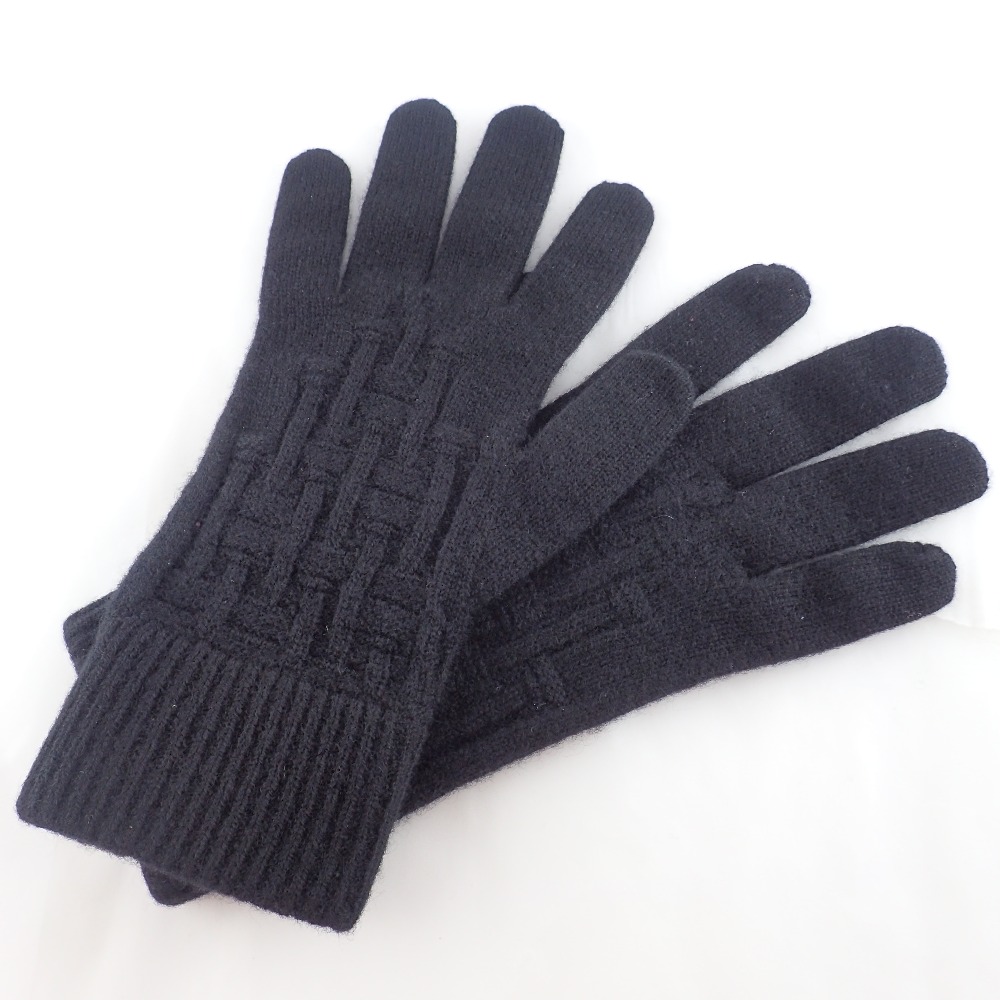 HERMES ブラックグローブ サイズ19cmカシミヤ100% 広尾店で、エルメスの正規のカシミヤ100％の黒のニットのグローブを