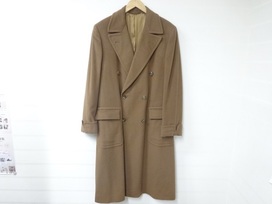 エルメスの茶　並行輸入　カシミヤ100％　ダブルオーバーコートの買取実績です。