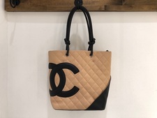 シャネル ベージュ×黒　カンボンライン　バッグ　レディース 買取実績です。