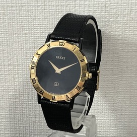 グッチの3200　ラウンドゴールド金具　黒文字盤　クォーツ時計　※ジャンク(不動)の買取実績です。