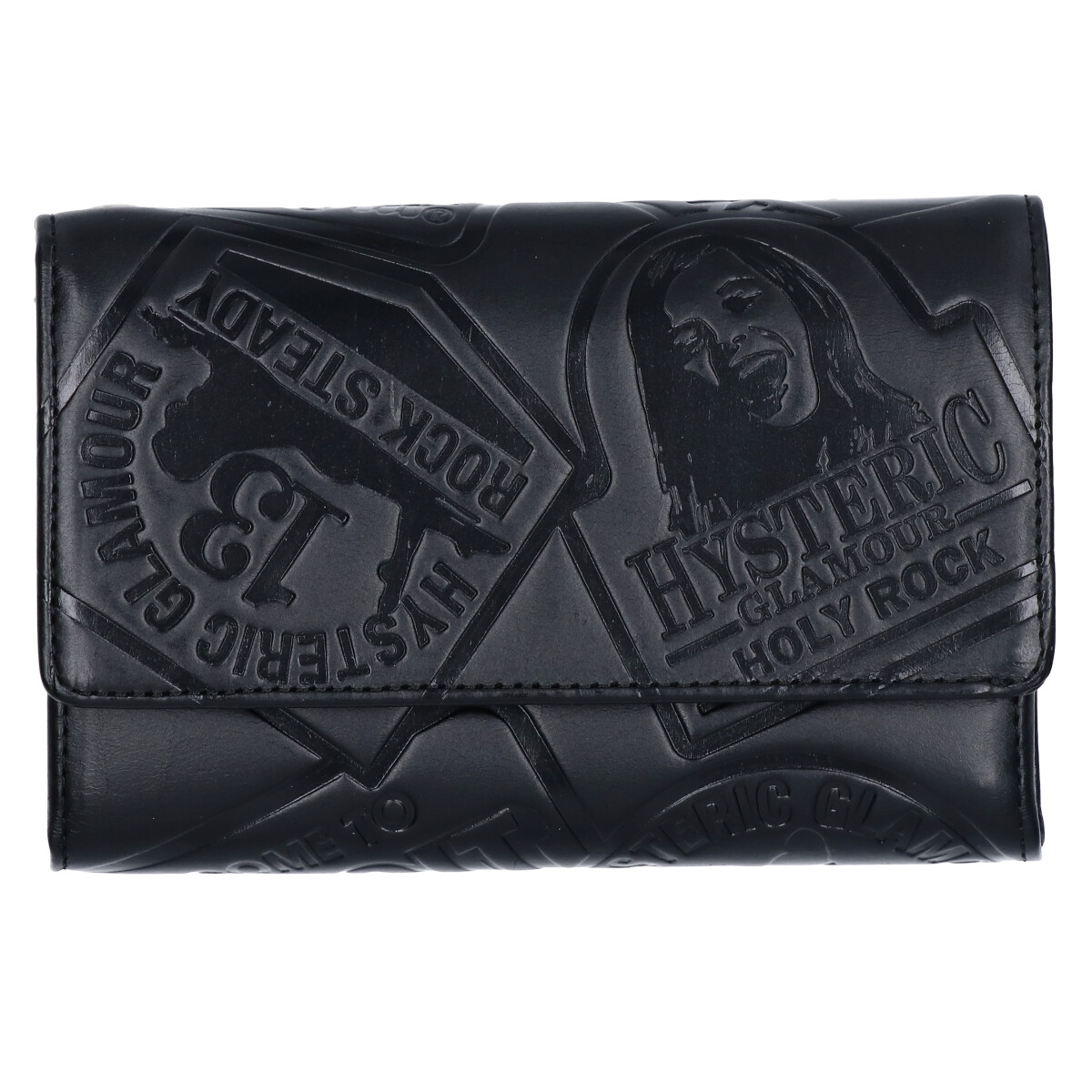 極美品　HYSTERIC GLAMOUR Wホック　レザー三つ折り財布　ブラック HYSTERIC GLAMOUR（ヒステリックグラマー） 財布 三つ折りウォレット