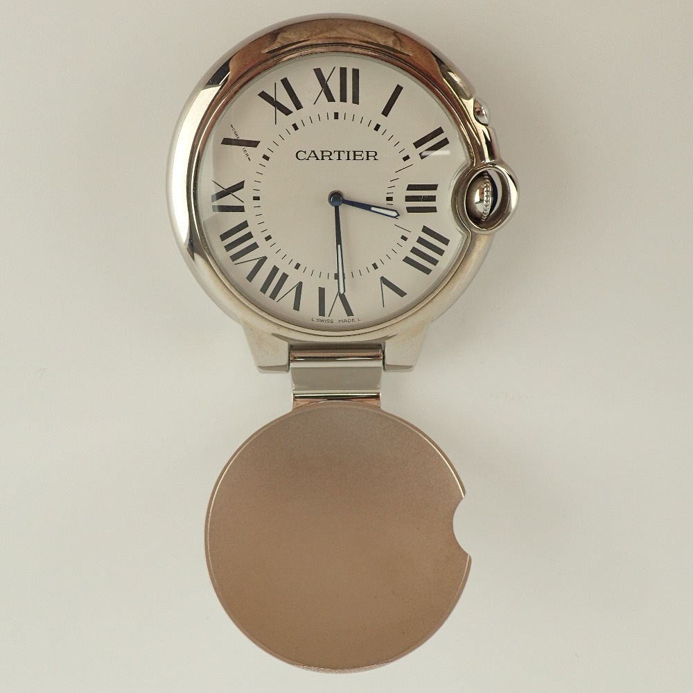 銀座本店で、カルティエのSS素材の、バロンブルートラベルクロック