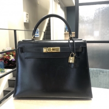 エルメス 1989年製 ブラック ボックスカーフ ケリー28 〇S刻印 外縫い ゴールド金具 買取実績です。