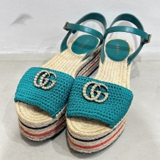 グッチ 551880 ダブルG レザー×ファブリック エスパドリーユ サンダル 買取実績です。