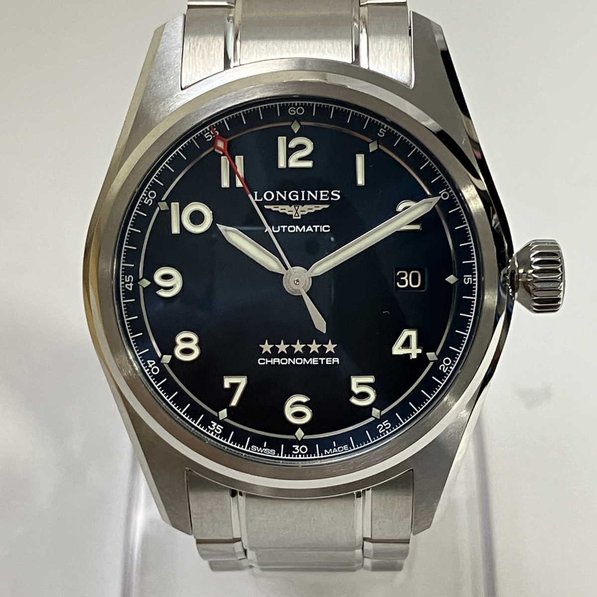 美品】LONGINES ロンジンスモセコ電池新品シルバー レザーベルト