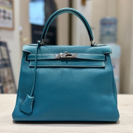 エルメスのケリー28 ブルージーン トゴ SV金具 ハンドバッグの買取実績です。