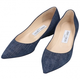 ジミーチュウのブルー デニム地 ウェッジソール パンプスの買取実績です。