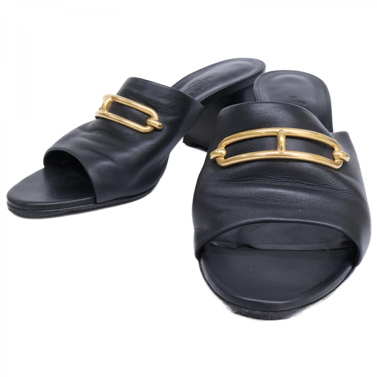 最終価格　エルメス オズ　ミュールサンダル　ブラック ゴールド金具37.5 美品 hermes-sandals-0gt2.jpg