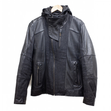 ヒューゴボス 黒 ウール×レザー ライダースジャケット 買取実績です。
