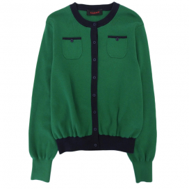 キャバンのグリーン×ネイビー　コットンカシミヤ クルーネックカーディガンの買取実績です。