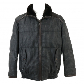 ブリオーニのグレー ウール・カシミヤ ビーバーファー襟 ストライプ ダウンジャケットの買取実績です。