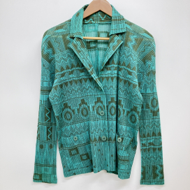 イッセイミヤケ　プリーツプリーズのグリーン 総柄 プリーツジャケット PP61-JD673の買取実績です。