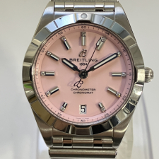 ブライトリング ピンク文字盤 11Pダイヤ クロノマット32 クォーツ時計 A77310 買取実績です。