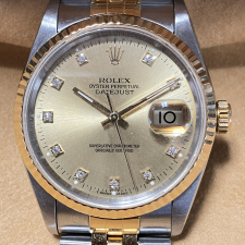 ロレックス SS×YG 10Pダイヤ シャンパン文字盤 デイトジャスト 自動巻き時計 16233G 買取実績です。