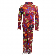 イッセイミヤケ　プリーツプリーズ PP33-JH778 ボルドー ハワイアン総柄 フリンジデザイン ボトルネック ロングスリーブプリーツワンピース 買取実績です。