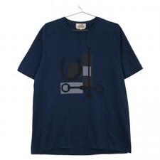エルメス ネイビー コットン100% プリント Tシャツ