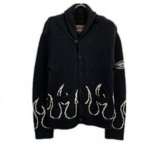 バンソン ブラック コットン ファイヤーパターン ショールカラーニットカーディガン 買取実績です。
