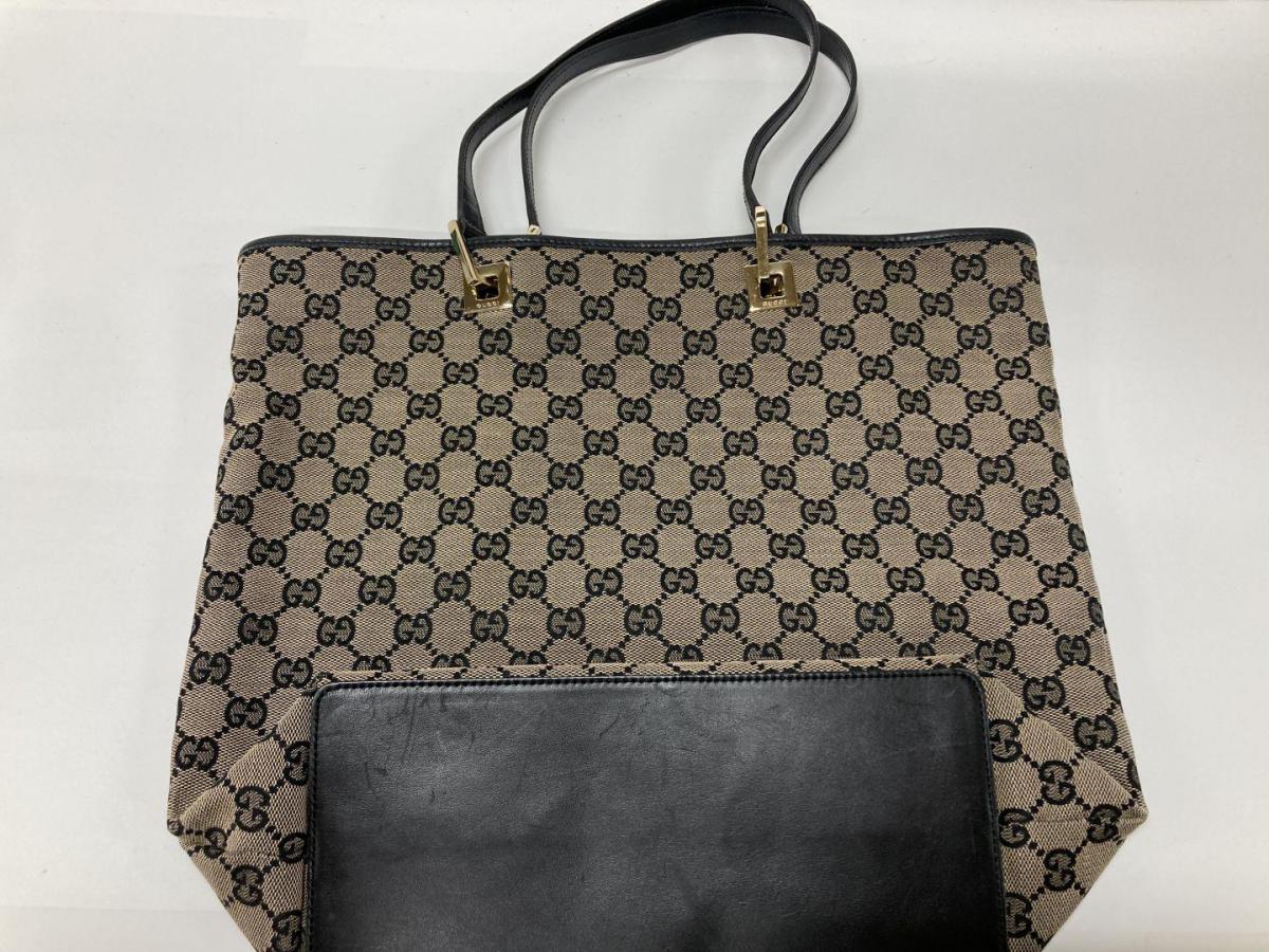 渋谷でグッチを買取。002・1098 ブラック G金具 GGキャンバス トート